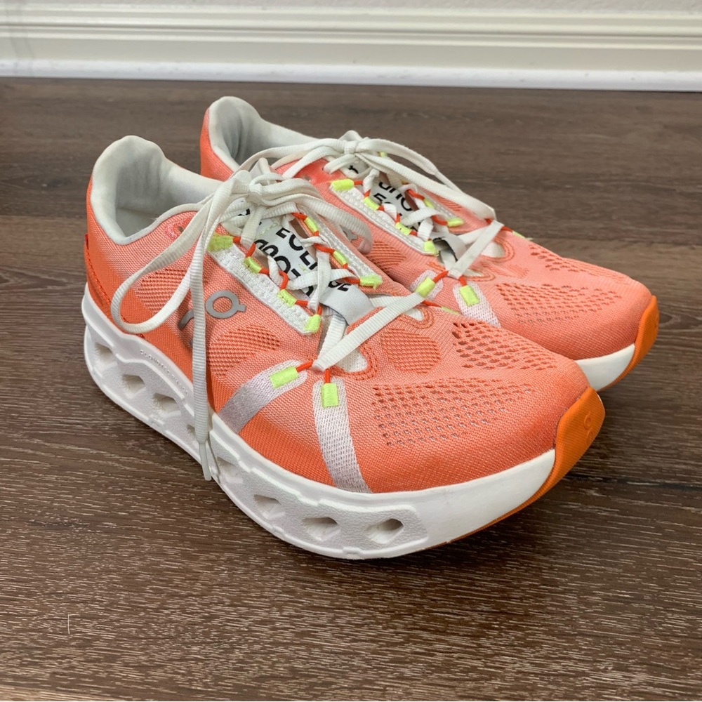 On Running Coral and White Men's Performance Running Shoes
